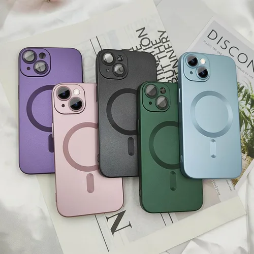 Vista 6 de ankofave Funda magnética para iPhone 13 Mini para mujer, diseño de brillo metálico suave mate con protector de lente de cámara, compatible con Negro