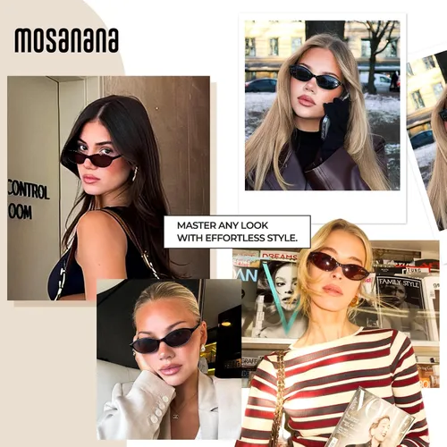 Vista 3 de mosanana Gafas de sol ovaladas retro para mujer, diseño de ojo de gato Y2K de los años 90, MS52587