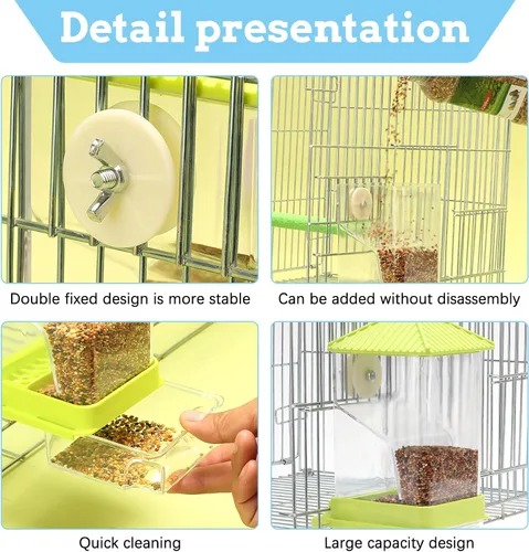 Vista 4 de Hamiledyi - Set de comederos sin ensuciar para pájaros con dispensador de agua, contenedor de semillas para periquitos, comedero automático
