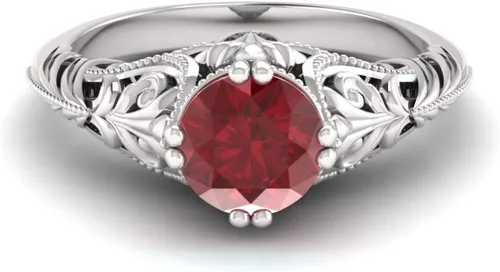 Vista 2 de Diamondere Anillo de compromiso con piedras preciosas naturales y certificadas en oro blanco de 14 quilates Anillo solitario estilo vintage