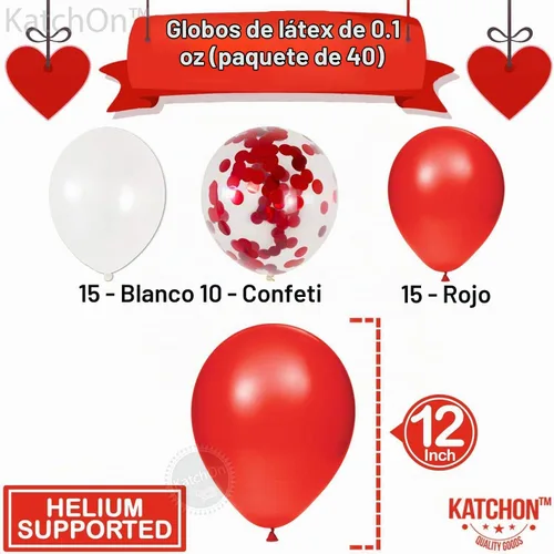 Vista 4 de KatchOn Globos para el día de San Valentín, rojo y blanco, 12 pulgadas