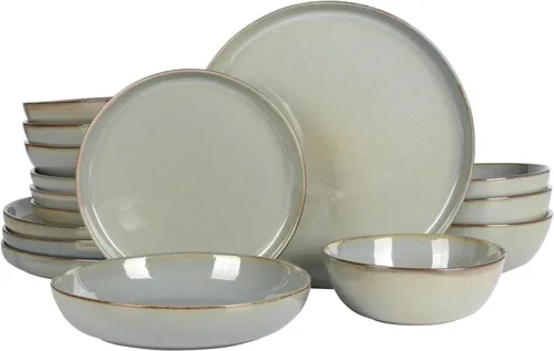 Vista 30 de Gibson Elite Peach Orchard - Juego de vajilla de porcelana de hueso de 12 piezas para 4, platos y cuencos estriados en relieve, apto