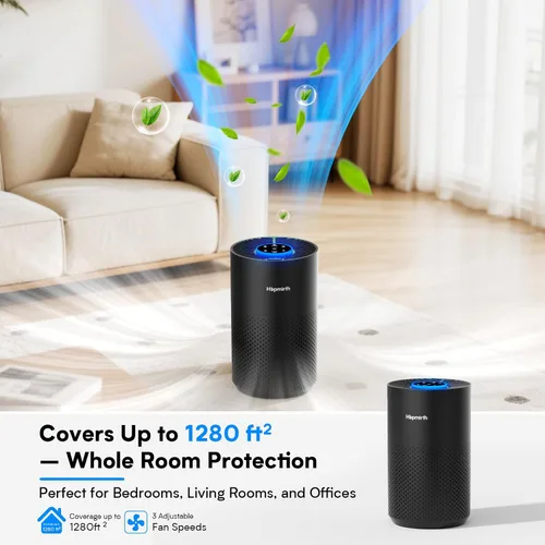 Vista 3 de Purificadores de aire mejorados para dormitorio y hogar con filtro HEPA H14, cubre hasta 1280 pies cuadrados, entrada de aire de 360°, purificador