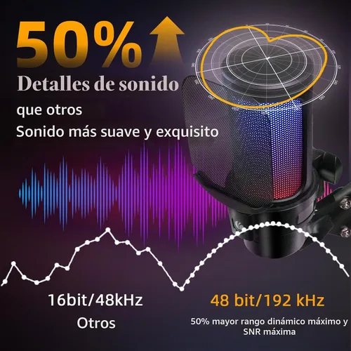 Vista 4 de VCOM Micrófono USB para juegos, micrófono de brazo dinámico de condensador para podcasting, transmisión, con soporte de brazo de brazo, silencio