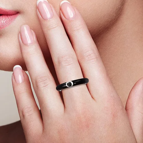 Vista 4 de Santuzza Anillo apilable esmaltado de plata de ley 925 con circonita cúbica, arco iris, eternidad, anillos apilables para mujer