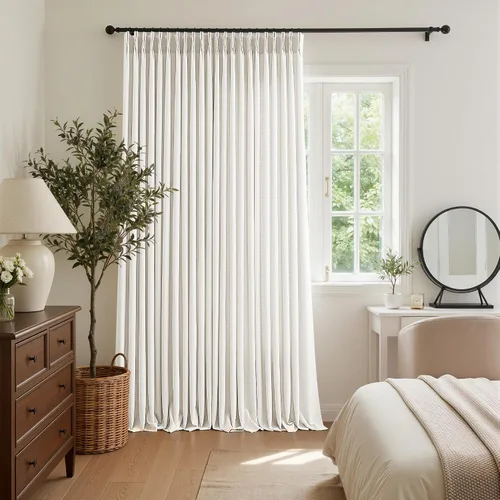 Vista 12 de TWODRAPES Juego de 2 paneles de cortinas plisadas de lino de 96 pulgadas de Avena