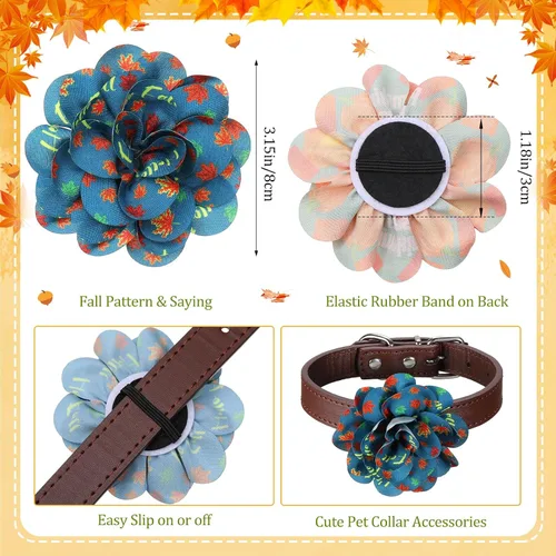 Vista 3 de Silkfly 60 piezas de collar de otoño para perro, flores a granel, collar de flores de Acción de Gracias, corbatines, accesorios para perros