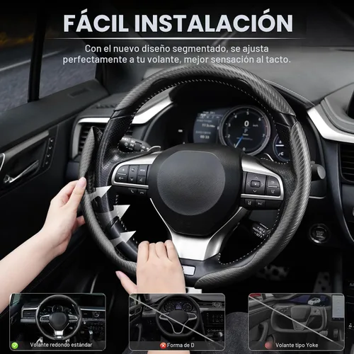 Vista 4 de Amiss 3 piezas de cubierta de volante de fibra de carbono antideslizante, diseño de mariposa impermeable y segmentado, protector de rueda