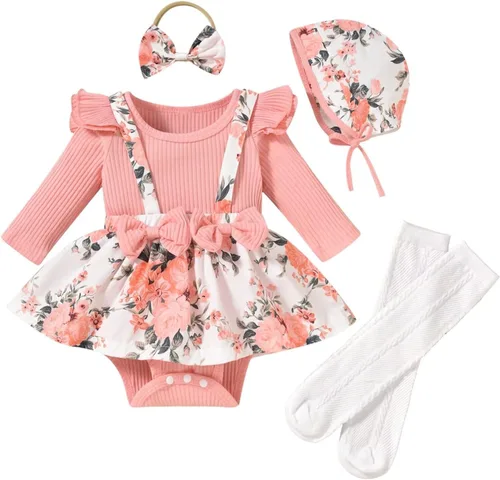 Vista 49 de Unutiylo Ropa de bebé recién nacida prematura con tirantes, traje de otoño e invierno, traje de manga larga con volantes