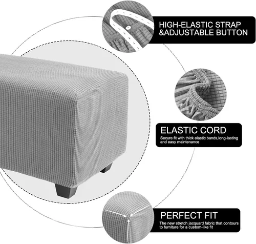 Vista 33 de PiccoCasa Funda otomana de alta elasticidad con parte inferior elástica, funda suave de tela jacquard a cuadros pequeños, funda rectangular