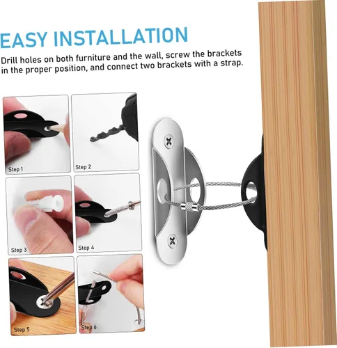 Vista 6 de BESTonZON 2-Pack Baby Proofing Furniture Anchors Adjustable Anti-Tip Straps for Dresser and Bookcase Safety Secure Furniture to Wall Child Safety Kit