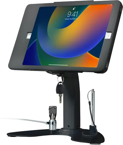 Vista 23 de Soporte de quiosco dual: soporte de aluminio CTA con caja de bloqueo y cable. Base giratoria de 360 grados. Carcasa diseñada para iPad mini
