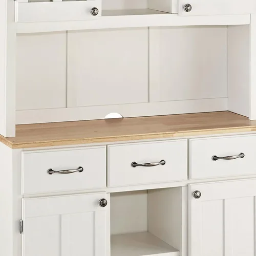 Vista 8 de Homestyles Buffet de Buffets Servidor Blanco Roto con Hutch y Tapa de Madera Natural