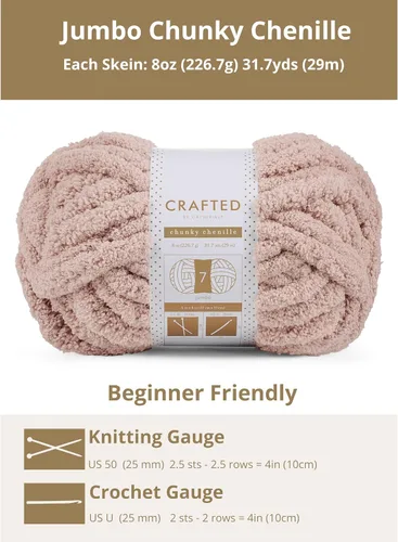 Vista 3 de Crafted By Catherine Hilo de Chenille Grueso - Paquete de 2 (8 oz / 227 g, 31.7 Yardas Cada Madeja), Beige, Calibre 7 Jumbo