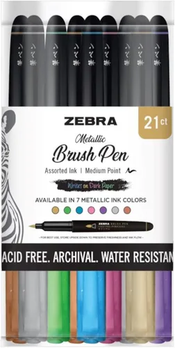 Vista 7 de Zebra Pen, Bolígrafos metálicos, tinta dorada, plateada y oro rosa, punta de pincel mediana que imita el pincel de artista para caligrafía y letras