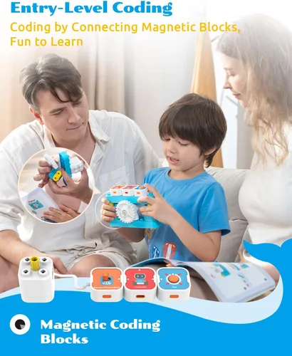 Vista 4 de WhalesBot Juguete de codificación A1 para niños, robot de bloques de construcción, divertido juguete STEM con controlador magnético y bloques