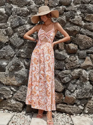 Vista 5 de Floerns Vestido maxi floral con cuello en V y espalda abierta para mujer