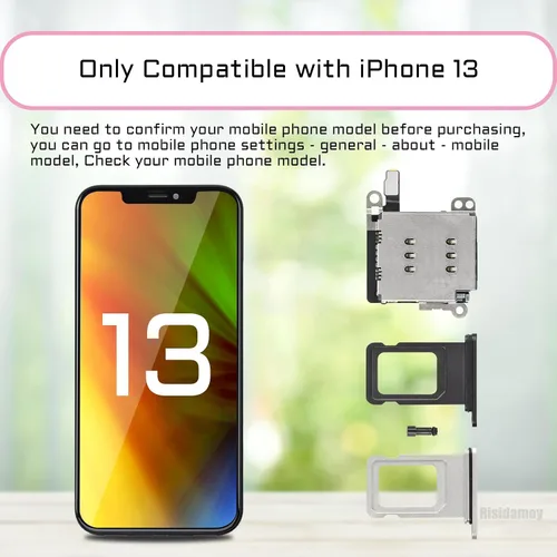 Vista 4 de Cable flexible para iPhone 13, lector de tarjetas SIM dual Black and Silver Double SIM Card Tray Slot Holder Adapter with Sim Ejector Repair Tool