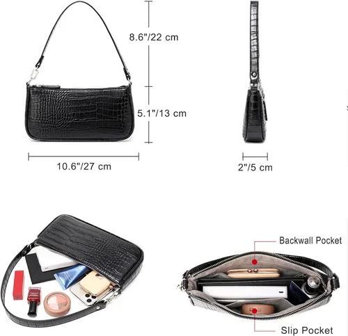 Vista 5 de Bolsos de hombro pequeños para mujer, estilo retro, clásico, bolso de mano con patrón de cocodrilo