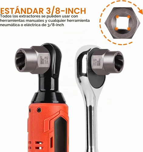 Vista 5 de THINKWORK Kit extractor de pernos, juego de 18 piezas de enchufes extractores de tuercas, removedor de pernos redondeados de 3/8 pulgadas