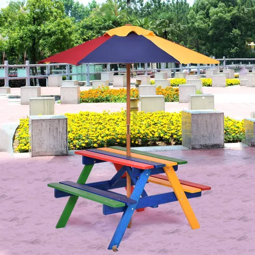 Vista 3 de HAPPYGRILL Juego de mesa de picnic para niños Mesa para niños con paraguas