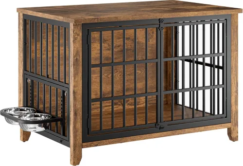 Vista 10 de Lulive Muebles de jaula para perros, 31.5 pulgadas de largo x 22.5 pulgadas de ancho x 25.6 pulgadas de alto, marrón
