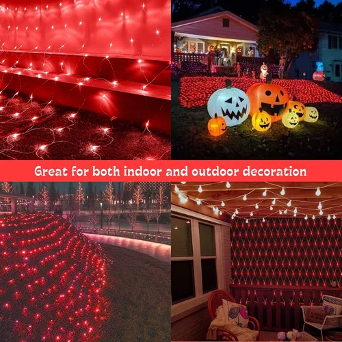 Vista 5 de Woohaha - Luces de red de Navidad para exteriores, 9.8 x 6.6 pies, 192 luces LED de hadas con 8 modos de iluminación, luz conectable para arbustos