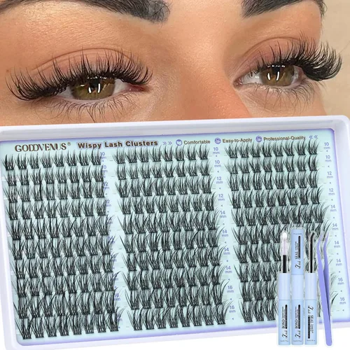 Vista 16 de Goddvenus Manga Lash Racimos de 12-0.551-0.630 in Natural Wispy Fairy Racimos de pestañas 144 extensiones de pestañas en racimo mullidas Anime