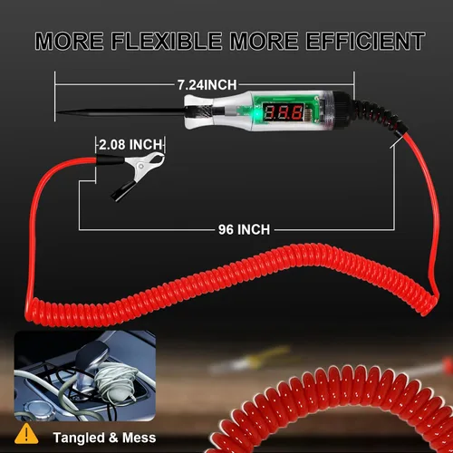 Vista 5 de Luces de prueba automotrices, probador de circuito LED digital de 5-90 V CC, probador de luz resistente con voltímetro, probador de voltaje