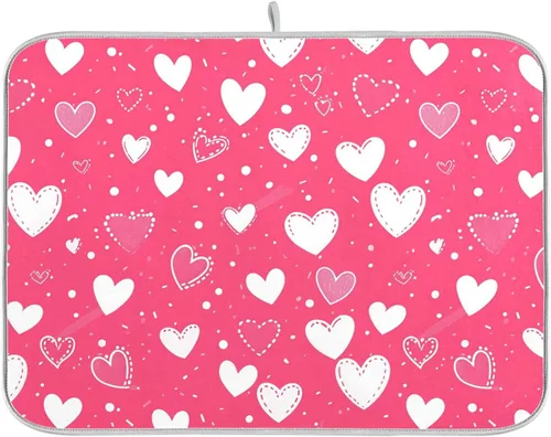Vista 8 de Tapete de secado de platos Wamika con lazo negro para encimera de cocina 16x18, lazo de moño coqueto, tapete rectangular pequeño de secado