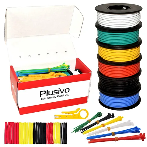 Vista 8 de Plusivo Cable de conexión de cobre estañado, 6 colores (negro, rojo, amarillo, verde, azul, blanco), kit de cable de conexión