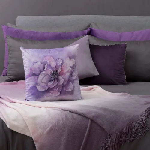Vista 2 de Fundas de almohada de terciopelo floral morado, fundas de almohada cuadradas decorativas de flores en acuarela, funda de cojín suave para sofá
