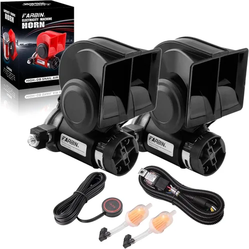 Vista 10 de FARBIN - Claxon de aire para camiones, bocina compacta de tren, bocina eléctrica para coche 12 V, 150 db, superfuerte con arnés de cableado