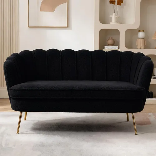 Vista 11 de Anwickjeff 59" de ancho sofá de dos plazas moderno de bouclé, sofá pequeño mini para espacios pequeños, sofá de 2 plazas con patas de metal dorado