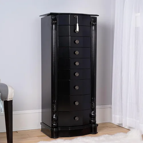 Vista 34 de Hives and Honey Florence Jewelry Armoire - Organizador de almacenamiento de joyas con 8 cajones forrados de fieltro, espejo de tocador, rollos