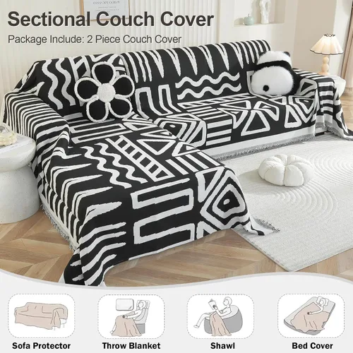 Vista 4 de OstepDecor Funda bohemia para sofá modular de 2 piezas, funda de sofá en forma de L, funda de sofá de felpilla lavable para perros, manta funda