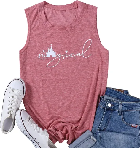 Vista 5 de Magic Castle Tank Mujeres Magic Kingdom Graphic Chaleco Verano Casual Vacaciones Sin Mangas Tops