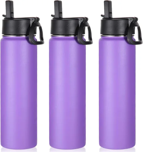 Vista 18 de Volhoply Botella de agua aislada de 24 onzas con tapa con popote, botellas deportivas de boca ancha de acero inoxidable con asa, tazas de vacío