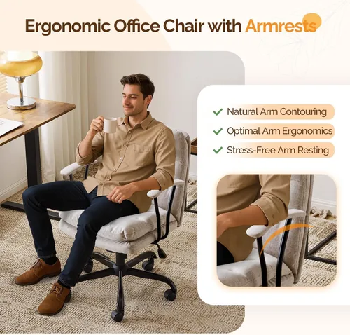 Vista 6 de VINGLI Sillas de Oficina Cómodas con/sin Ruedas, Base Dual, Reposabrazos Desmontables, Silla Ajustable y Giratoria Cómoda para Computadora, Uñas