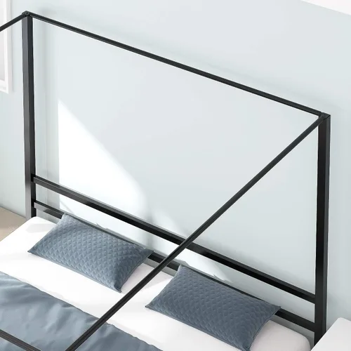 Vista 8 de YITAHOME Marco de cama de metal con dosel de cuatro pósteres, plataforma de cama de 14 pulgadas con cabecera incorporada, soporte de colchón