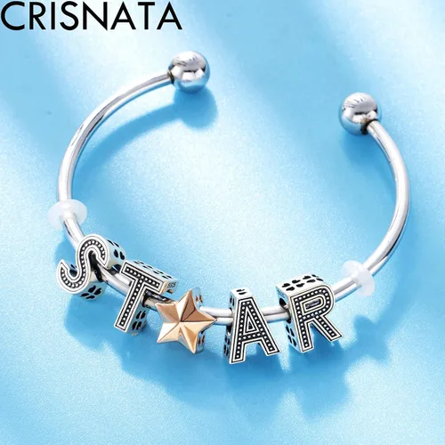 Vista 3 de Dijes vintage con inicial de la A a la Z, plata de ley 925, 26 cuentas del alfabeto, trébol calado de 4 hojas, se adapta a collar de pulsera