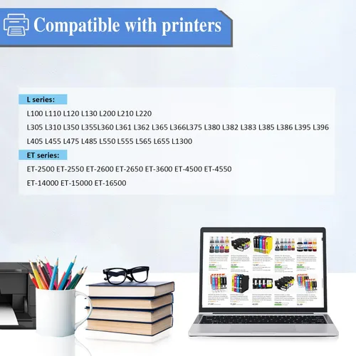 Vista 2 de Tinta 664 T664 compatible con botellas de tinta de repuesto T664 ET-2650 ET-2500 ET-2550 ET-2600 ET-4500 ET-14000 L100 L110 L120 L200 L210 L300 L300