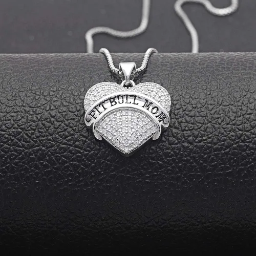 Vista 2 de Ginger Lyne Collection Pit Bull Mom Heart Necklace Pendant Box Chain Puppy Dog Doggie Jewelry for Woman Girls