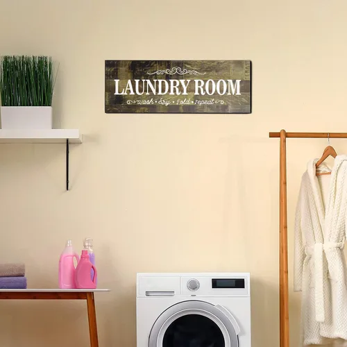 Vista 5 de Jetec - Letrero decorativo para cuarto de servicio de madera rústica estilo granja, letrero de pared familiar para lavandería, con las palabras