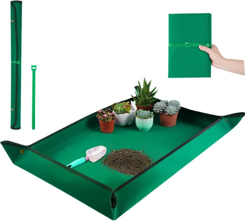 Vista 20 de Tapete de trasplante de 26.8"X26.8" para plantas de interior para controlar el desorden, tapete de bandeja de jardinería plegable e impermeable 1