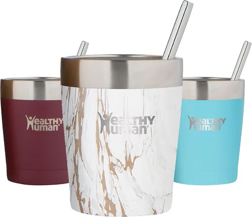 Vista 8 de Vaso de viaje de acero inoxidable con aislamiento humano, con pajita y tapa, Negro puro