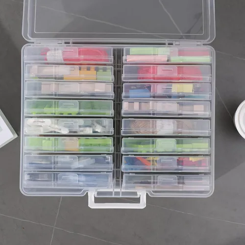 Vista 4 de novelinks Organizadores de fotos transparentes de 4 x 6 pulgadas y caja de almacenamiento de fotos con asa, 16 fundas interiores para fotos