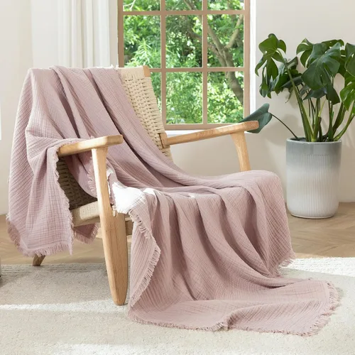 Vista 17 de MooMee - Manta de muselina 100% algodón con flecos de 4 capas de gasa, tamaño Queen Manta de verano suave, transpirable y ligera para adultos