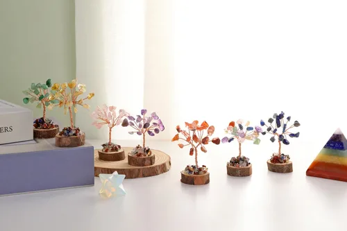 Vista 4 de Jovivi Juego de árbol de cristal de chakras de 12 piezas, árbol de la vida Base de madera