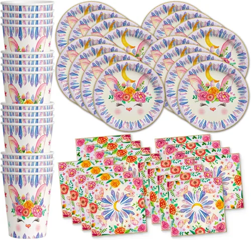 Vista 19 de Noah's Ark - Juego de suministros para fiesta de cumpleaños, platos, servilletas, vasos, vajilla para 16
